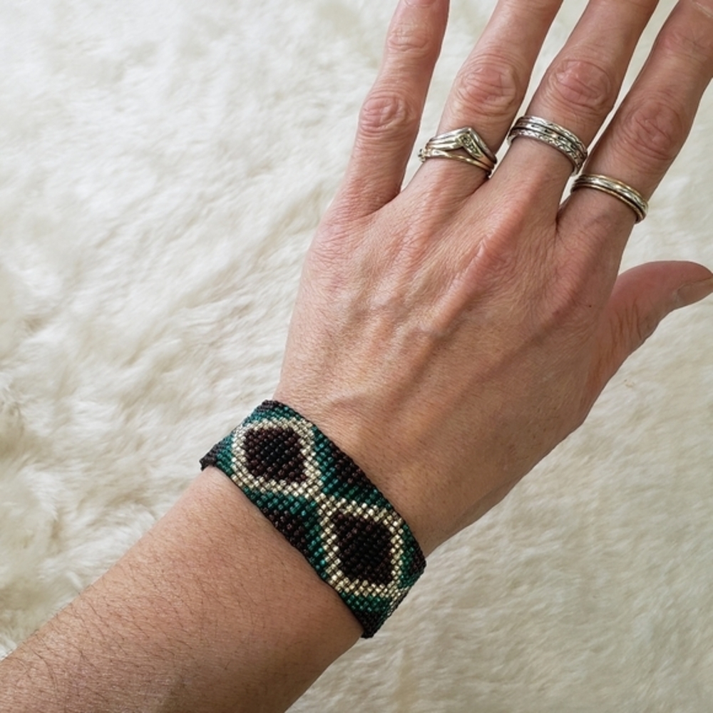 GEOMETRIC Design Bead Woven Bracelet Teal Purple